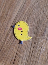 Dřevěný dekorační knoflík ptáček žlutý