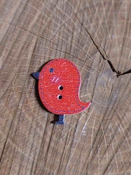 Dřevěný dekorační knoflík ptáček červená