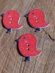 Dřevěný dekorační knoflík ptáček červená