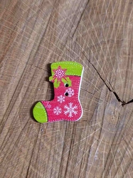 Dřevěný dekorační knoflík vánoční punčocha